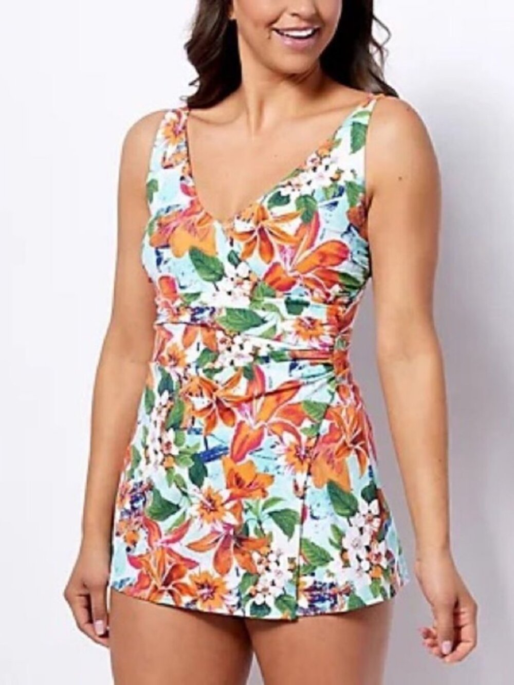 Denim & Co. Beach V-Neck Wrap Front Swim Dress